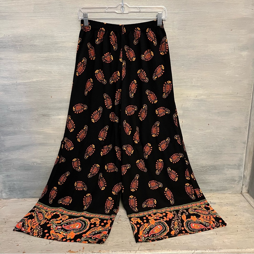 band of gypsies Boho Black Paisley Print Wide Leg‎ Pants Small Like New
